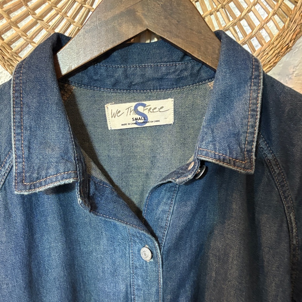 We The Free Dark Denim Blue Long Sleeve Button-Front Dress - Picture 6 of 9